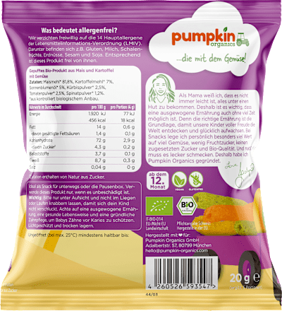 Kindersnack Gemüse Röllchen, ab 1 Jahr pumpkin organics