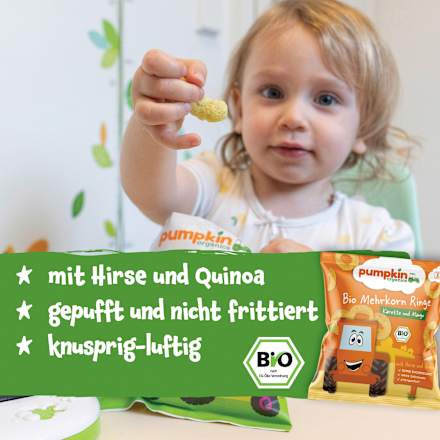 Kindersnack Mehrkorn Ringe mit Karotte & Mango, ab 8 Monaten pumpkin organics