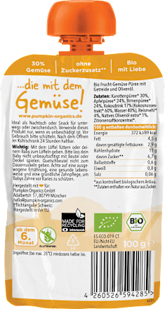 Quetschie Karotte, Apfel, Birne, Kokos & Reis, ab 6 Monaten pumpkin organics