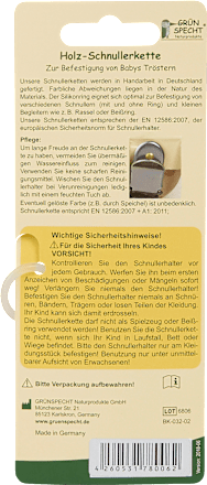 Schnullerkette aus Holz mit Silikonring, Kleeblatt, dunkel Grünspecht