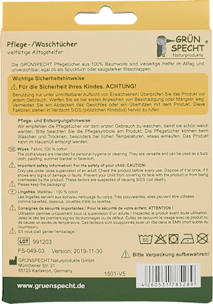 Pflege-/Waschtücher, 30 x 30 cm, weiß/taupe  Grünspecht