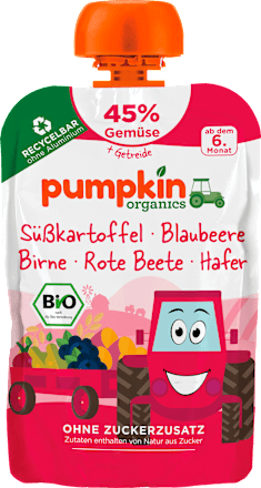 Quetschie mit Süßkartoffel, Blaubeere, Birne, Rote Beete & Hafer, ab dem 6. Monat pumpkin organics