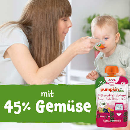 Quetschie mit Süßkartoffel, Blaubeere, Birne, Rote Beete & Hafer, ab dem 6. Monat pumpkin organics