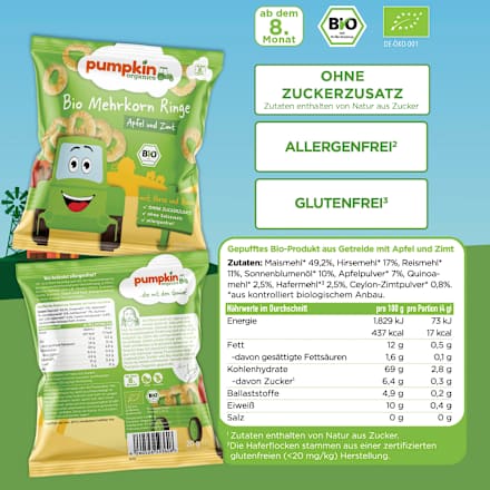 Babysnack Mehrkorn Ringe mit Apfel & Zimt, ab 8. Monat pumpkin organics