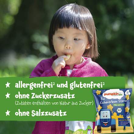 Kindersnack Kichererbsen Sterne mit Mais & Kürbis, ab dem 12. Monat pumpkin organics