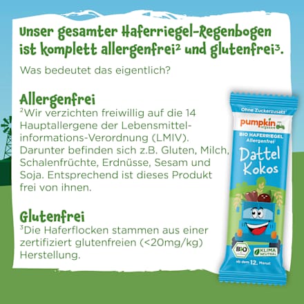 Fruchtriegel mit Hafer, Datteln & Kokosnuss ab 1 Jahr pumpkin organics