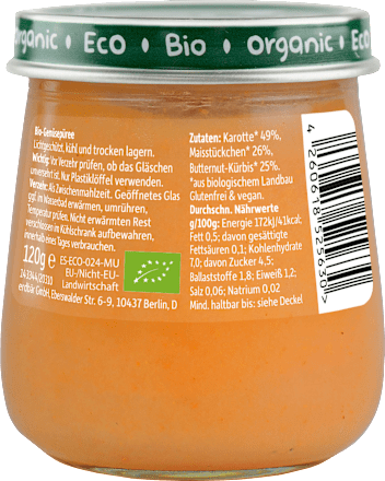 Bio Babybrei Karotte, Mais & Butternut-Kürbis Freche Freunde