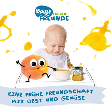Frucht & Getreide Apfel, Mango, Aprikose mit Grieß ab dem 6.Monat  Freche Freunde