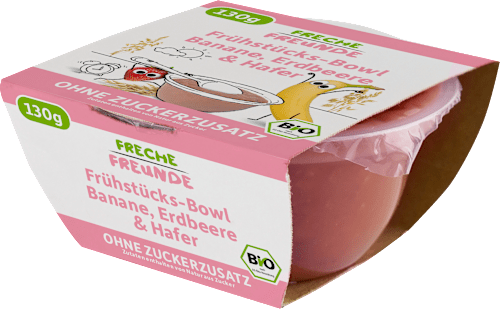 Bio Frühstücksbowl mit Banane, Erdbeere und Hafer Freche Freunde