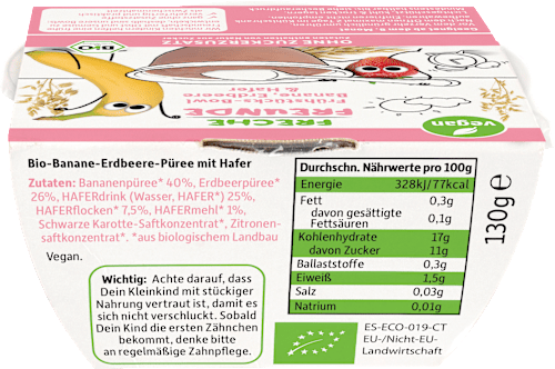 Bio Frühstücksbowl mit Banane, Erdbeere und Hafer Freche Freunde