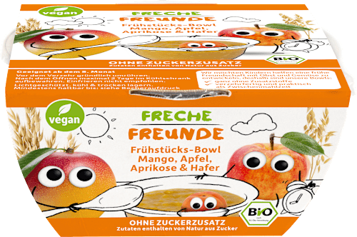 Bio Frühstücksbowl mit Mango, Apfel, Aprikose und Hafer Freche Freunde