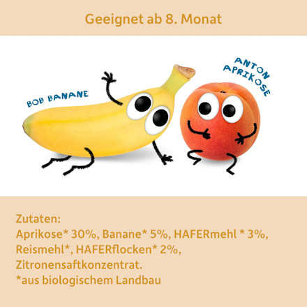 Früchte Aprikosen-Bananenpüree mit Hafer ab dem 8. Monat Freche Freunde