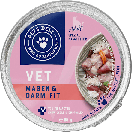 Nassfutter Katze VET Magen & Darm Fit mit Huhn & Reis Pets Deli