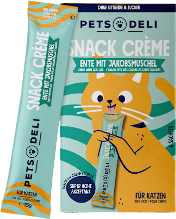 Katzenleckerli Cremesnack sensitiv mit Ente & Jakobsmuschel (6x15 g) Pets Deli