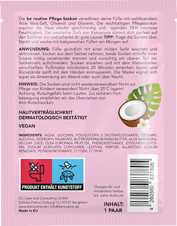 Fußmaske Socken mit Aloe Vera & Glycerin (1 Paar) BE ROUTINE