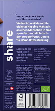 Schokolade, Nougat Edelbitter mit Nougatfüllung, vegan share