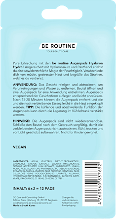 Augenpads Hydrogel Hyaluron Multipack (6 Paare) BE ROUTINE