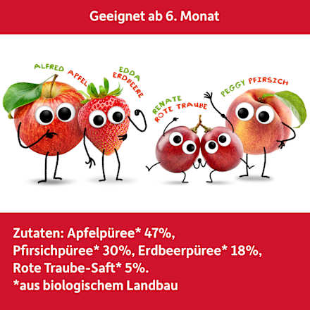 Quetschie Apfel, Pfirsich, Erdbeere & rote Traube, ab 6 Monaten Freche Freunde