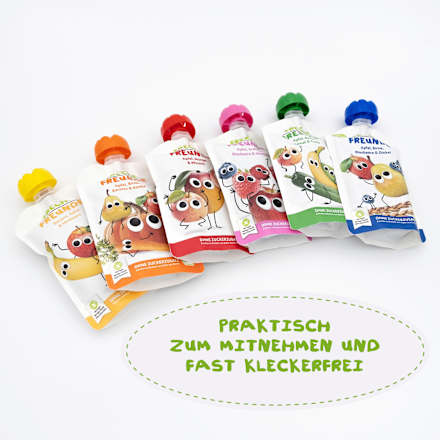 Quetschie Apfel, Pfirsich, Erdbeere & rote Traube, ab 6 Monaten Freche Freunde