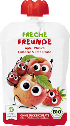 Quetschie Apfel, Pfirsich, Erdbeere & rote Traube, ab 6 Monaten Freche Freunde