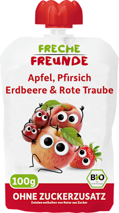 Quetschie Apfel, Pfirsich, Erdbeere & rote Traube, ab 6 Monaten Freche Freunde