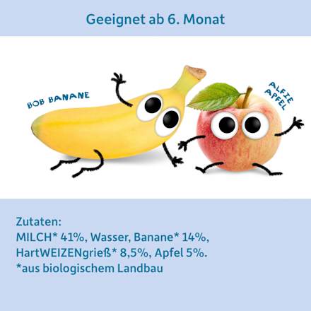Abendbrei Banane, Apfel mit Grieß ab dem 6. Monat Freche Freunde