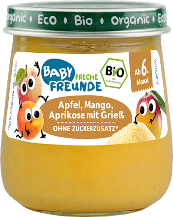 Frucht & Getreide Apfel, Mango, Aprikose mit Grieß ab dem 6.Monat  Freche Freunde