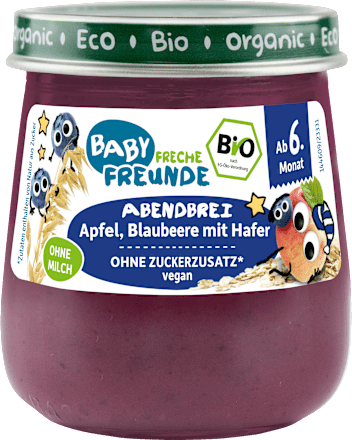 Abendbrei Apfel, Blaubeere mit Hafer ab dem 6. Monat Freche Freunde