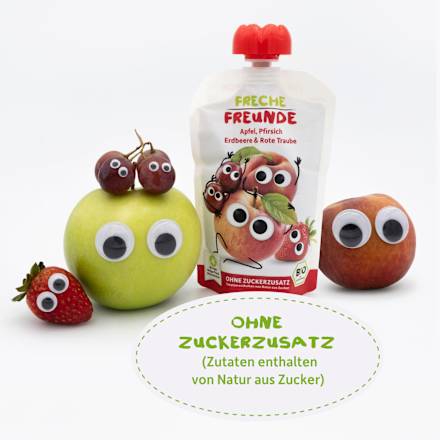 Quetschie Apfel, Pfirsich, Erdbeere & rote Traube, ab 6 Monaten Freche Freunde