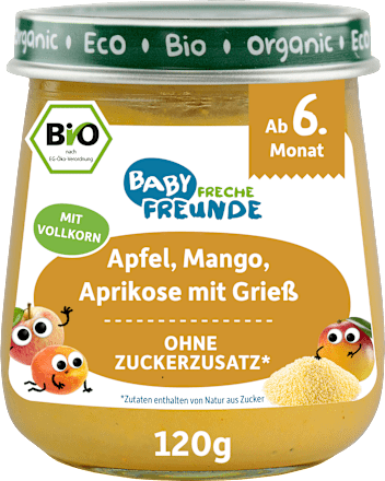 Frucht & Getreide Apfel, Mango, Aprikose mit Grieß ab dem 6.Monat  Freche Freunde