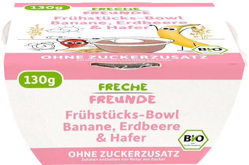 Bio Frühstücksbowl mit Banane, Erdbeere und Hafer Freche Freunde