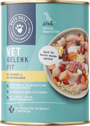 Nassfutter für Hunde, VET Gelenk fit mit Huhn, Lachs & Quinoa Pets Deli