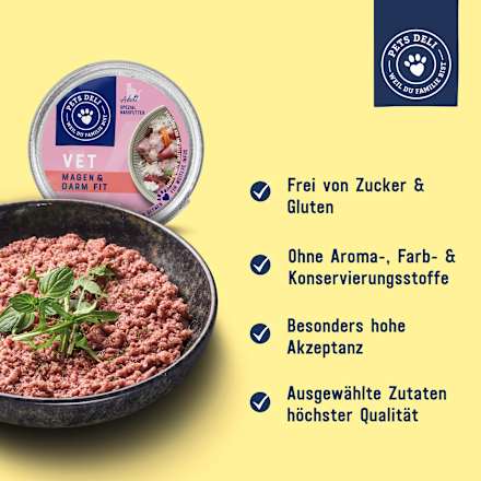 Nassfutter Katze VET Magen & Darm Fit mit Huhn & Reis Pets Deli