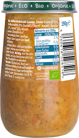 Menü Nudeln mit Brokkoli, Karotte & Tomate ab dem 8. Monat Freche Freunde