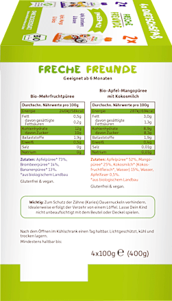 Quetschie Mix, ab 6 Monaten (4x100 g) Freche Freunde
