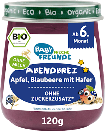 Abendbrei Apfel, Blaubeere mit Hafer, ab dem 6.Monat  Freche Freunde