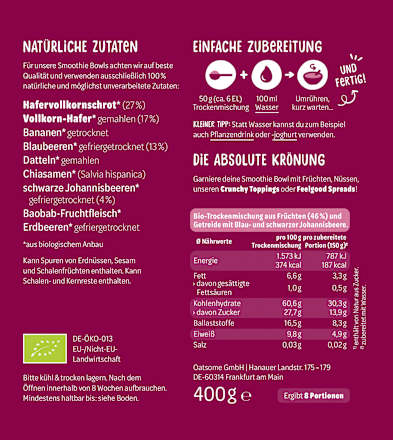 Smoothie Bowl Pulver Benjamin Blaubeer, Blaubeere & Johannisbeere oatsome