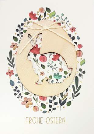 Grußkarte Ostern Holzhase CACTUS