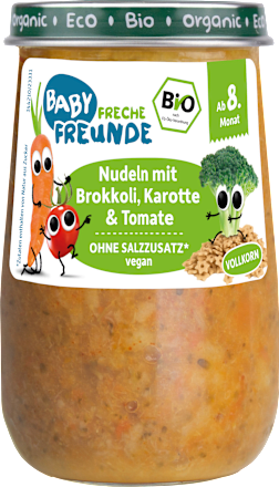 Menü Nudeln mit Brokkoli, Karotte & Tomate ab dem 8. Monat Freche Freunde