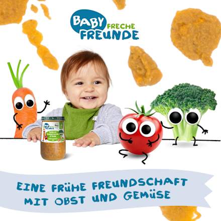 Menü Nudeln mit Brokkoli, Karotte & Tomate ab dem 8. Monat Freche Freunde