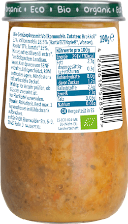 Menü Nudeln mit Brokkoli, Karotte & Tomate ab dem 8. Monat Freche Freunde