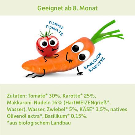 Menü Makkaroni mit Tomate & Karotte ab dem 8. Monat Freche Freunde