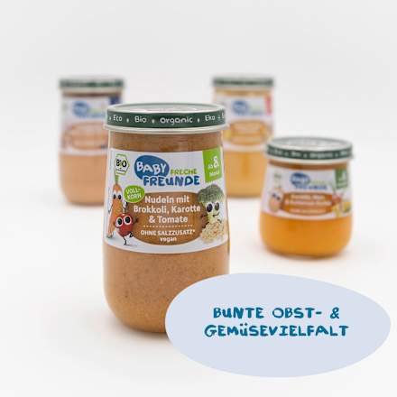 Menü Nudeln mit Brokkoli, Karotte & Tomate ab dem 8. Monat Freche Freunde