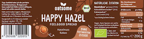 Haselnussmus, "Happy Hazel" Feelgood Spreads, Haselnuss Kakao oatsome