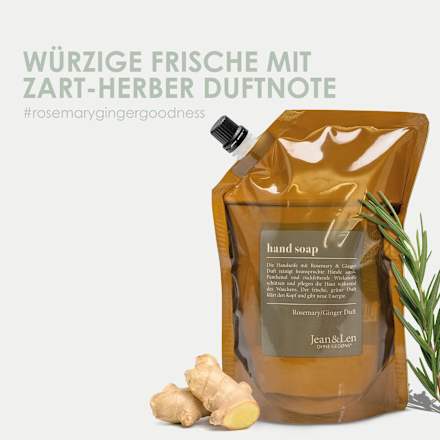 Flüssigseife rosemary & ginger, Rosmarin & Ingwer, Nachfüllpack Jean&Len