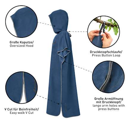 Badetuch Poncho marineblau aus Mikrofaser Gr. M FIT-FLIP
