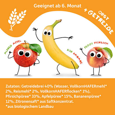 Quetschie Pfirsich, Apfel, Banane mit Hafer ab 6 Monaten  Freche Freunde