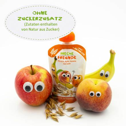 Quetschie Apfel, Erdbeere, Himbeere mit Grieß Freche Freunde