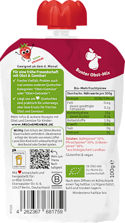Quetschie Apfel, Pfirsich & Erdbeere ab 6 Monaten Freche Freunde