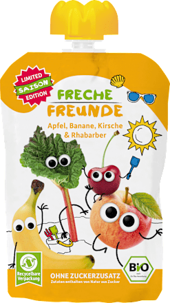 Quetschie Apfel, Banane, Kirsche & Rhabarber, ab 8 Monaten Freche Freunde